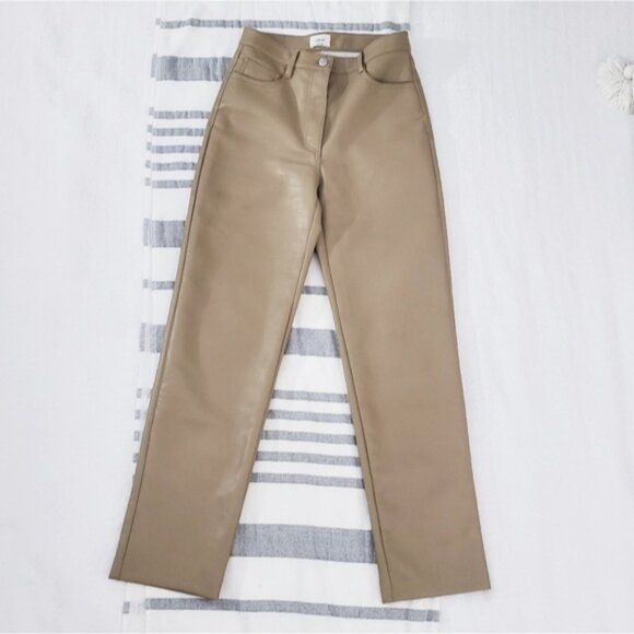 Aritzia Wilfred "Melina" Straight Fit Tan Vegan Leather Pants- New - Picture 4 of 16